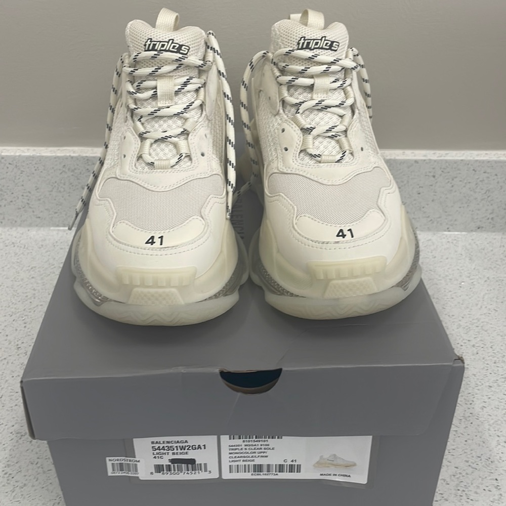 Women’s Balenciaga Triple S Clear Sole Sneaker- Light Beige Size 41/11